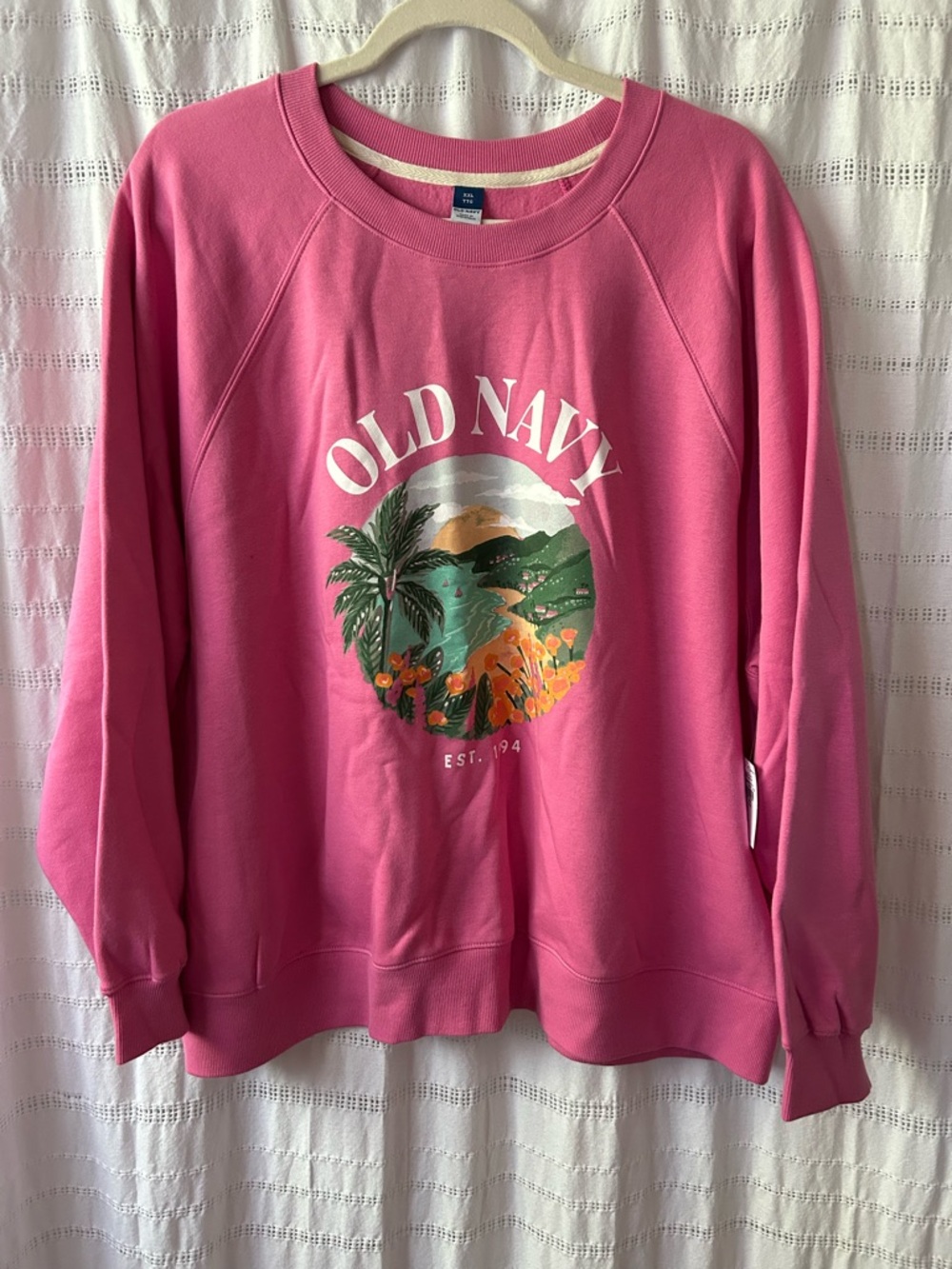 Old Navy Pink Sweatshirt Crewneck Tropical Graphic